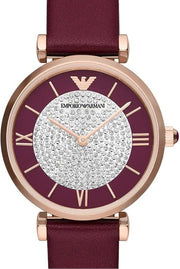 Emporio Armani Gianni T Bar Crystals Purple Dial Purple Leather Strap Watch for Women - AR11487