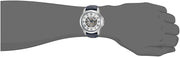Fossil Grant Automatic Skeleton Silver Dial Blue Leather Strap Watch for Men - ME3111