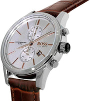 Hugo Boss Jet Chronograph Quartz Silver Dial Brown Leather Strap Watch For Men - HB1513280