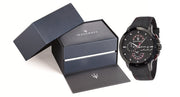 Maserati Ingegno Chronograph Black Dial Black Leather Strap Watch For Men - R8871619003