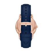 Emporio Armani Meccanico Automatic Blue Dial Blue Leather Strap Watch For Men - AR60050