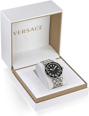 Versace Greca Sport Quartz Black Dial Silver Steel Strap Watch For Men - VEZ300321