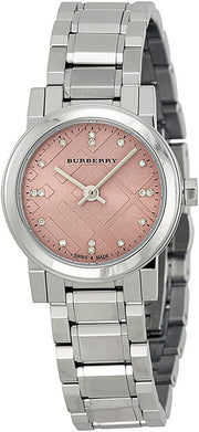 Burberry The City Diamonds Pink Dial Silver Steel Strap Watch for Women - BU9223