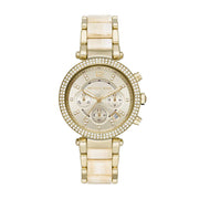 Michael Kors Parker Chronograph Gold Dial Gold Steel Strap Watch For Women - MK6831