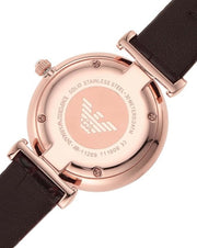 Emporio Armani Gianni T-Bar Silver Dial Brown Leather Strap Watch For Women - AR11269