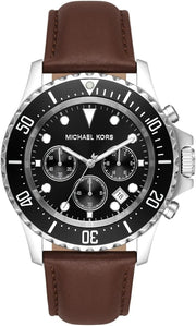 Michael Kors Everest Chronograph Black Dial Brown Leather Strap Watch For Men - MK9054