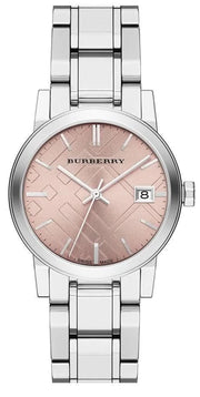 Burberry The City Pink Dial Silver Steel Strap Watch for Women - BU9124