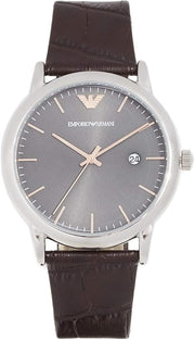 Emporio Armani Luigi Quartz Gray Dial Brown Leather Strap Watch For Men - AR1996