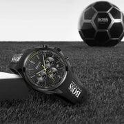 Hugo Boss Distinct Chronograph Black Dial Black Silicone Strap Watch for Men - 1513859