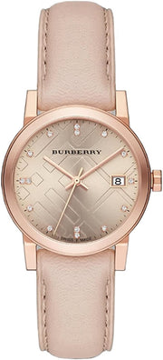 Burberry The City Diamonds Gold Dial Beige Leather Strap Watch for Women - BU9131