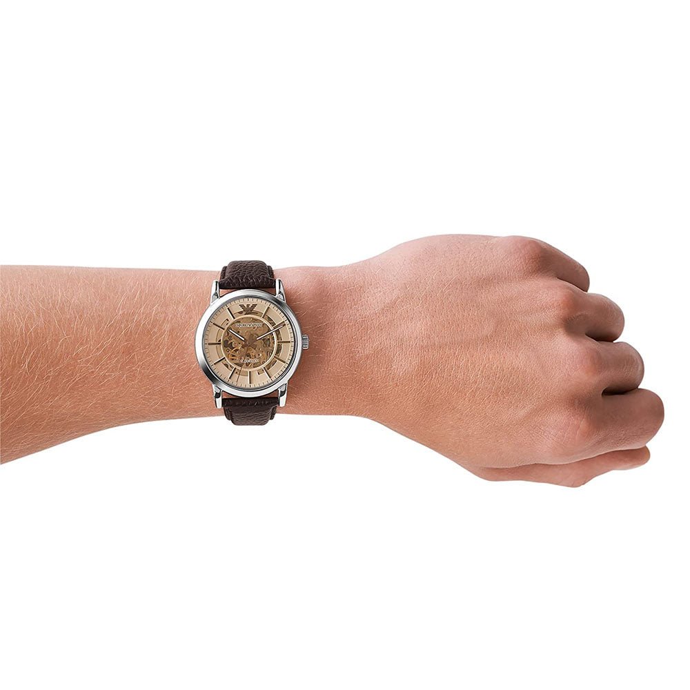 Emporio Armani Luigi Meccanico Brown Dial Brown Leather Strap Watch Fo
