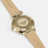 Emporio Armani Gianni T Bar Crystals Silver Dial Brown Leather Strap Watch For Women - AR11518