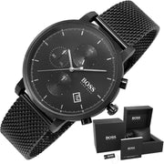 Hugo Boss Integrity Chronograph Black Dial Black Mesh Bracelet Watch for Men - 1513813