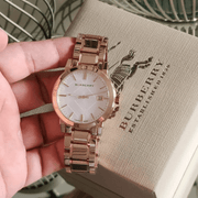 Burberry The City White Dial Rose Gold Steel Strap Watch for Women - BU9204