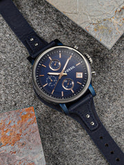 Fossil Boyfriend Sport Chronograph Blue Dial Blue Leather Strap Watch for Women - ES4113