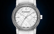 Burberry The City White Diamonds Dial White Leather Strap Watch for Women - BU9221