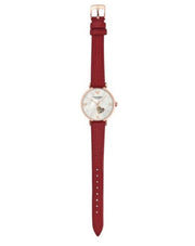 Emporio Armani Meccanico Gianni T-Bar Mother of Pearl White Dial Red Leather Strap Watch For Women - AR60048