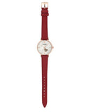 Emporio Armani Meccanico Gianni T-Bar Mother of Pearl White Dial Red Leather Strap Watch For Women - AR60048