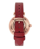Emporio Armani Meccanico Gianni T-Bar Mother of Pearl White Dial Red Leather Strap Watch For Women - AR60048
