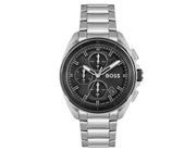 Hugo Boss Volane Chronograph Black Dial Silver Steel Strap Watch for Men - 1513949
