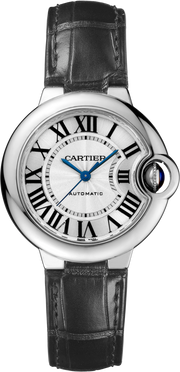 Cartier Ballon Bleu De Cartier Silver Dial Black Leather Strap Watch for Women - WSBB0030