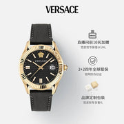 Versace Greca Time Quartz Black Dial Brown Leather Strap Watch For Men - VE3K00222