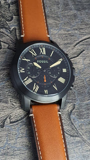 Fossil Grant Chronograph Black Dial Brown Leather Strap Watch for Men - FS5241