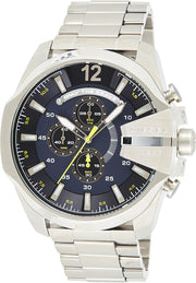 Diesel Mega Chief Chronograph Blue Dial Silver Steel Strap Watch For Men - DZ4465