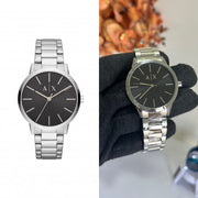 Armani Exchange Cayde Analog Black Dial Silver Steel Strap Watch For Men - AX2700