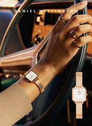 Daniel Wellington Quadro Studio White Dial Rose Gold Mesh Strap Watch For Women - DW00100517
