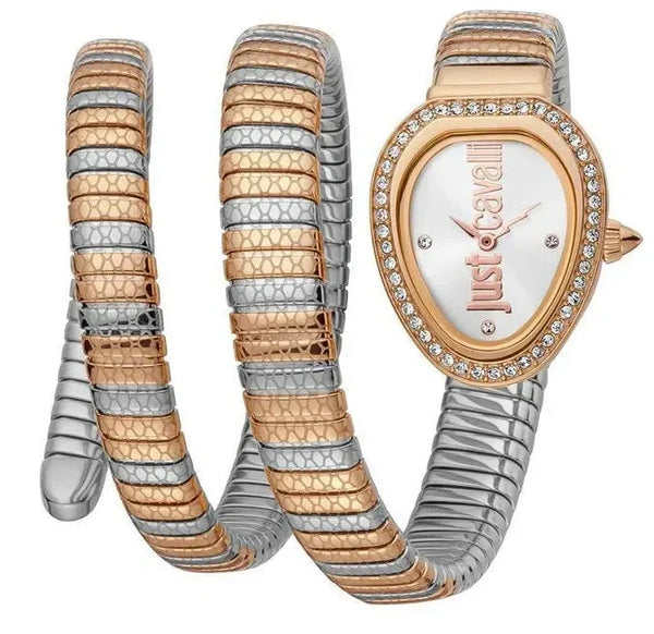 Just Cavalli Doppio Silver Dial Two Tone Steel Strap Watch for Women - JC1L163M0085