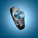 D1 Milano Square Caribbean Blue Dial Silver Steel Strap Watch for Men - D1-SQBJ07