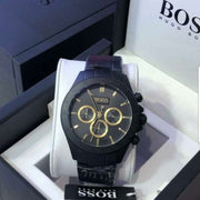 Hugo Boss Ikon Chronograph Black Dial Black Steel Strap Watch for Men - 1513278