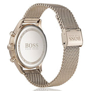 Hugo Boss Companion Chronograph Black Dial Rose Gold Mesh Strap Watch For Men - 1513548
