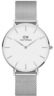 Daniel Wellington Petite Sterling Quartz White Dial Silver Mesh Bracelet Watch For Men - DW00100306