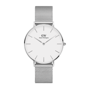 Daniel Wellington Petite Sterling White Dial Silver Mesh Bracelet Watch For Women - DW00100220
