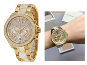 Michael Kors Wren Chronograph Diamonds Gold Dial Two Tone Steel Strap Watch for Women - MK6157