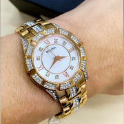 Bulova Crystal Mother of Pearl Dial Rose Gold Steel Strap Watch for Women - 98L197