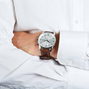 Hugo Boss Navigator Chronograph White Dial Brown Leather Strap Watch for Men - 1513495