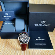 Tag Heuer Aquaracer Caliber 5 Black Dial Brown Leather Strap Watch for Men - WAY201M.FC6474