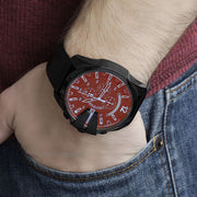 Diesel Mega Chief Chronograph Black Dial Black Leather Strap Watch For Men - DZ4323