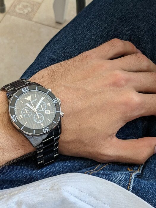 EMPORIO ARMANI CERAMICA AR-1421 クロノグラフ Emporio Armani Black Ceramic Chronograph Black Dial Watch For Men