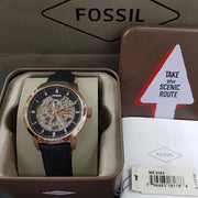 Fossil Townsman Automatic Skeleton Black Dial Black Leather Strap Watch for Men - ME3084