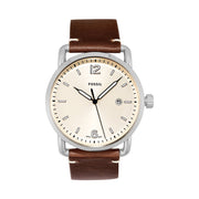 Fossil The Commuter White Dial Brown Leather Strap Watch for Men - FS5275