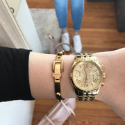 Michael Kors Lexington Chronograph Gold Dial Gold Steel Strap Watch for Women - MK5556