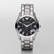 Emporio Armani Valente Chronograph Black Dial Silver Stainless Steel Watch For Men - AR0673