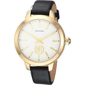 Tory Burch Collins White Dial Black Leather Strap Watch for Women - TBW1205