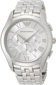 Emporio Armani Velente Chronograph Quartz Silver Dial Silver Steel Strap Watch For Men - AR1702