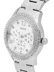 Guess Bedazzle Diamonds Silver Dial Silver Steel Strap Watch For Women - W1097L1