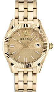 Versace Greca Time Quartz Gold Dial Gold Steel Strap Watch For Men - VE3K00522